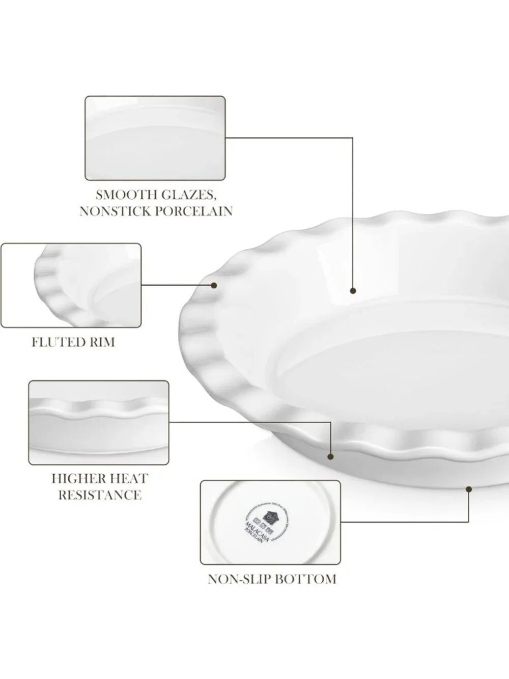 9-Inch Ceramic Pie Pan - Non-Stick Deep Baking Dish for Quiche, Tart & Apple